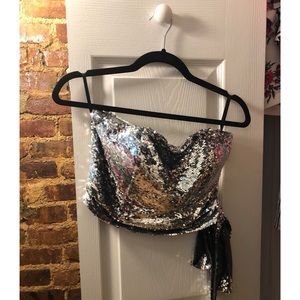 Bebe Reverse Sequin Strapless Crop Top